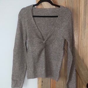 Women's Knotted V-Neck Sweater - Brown
